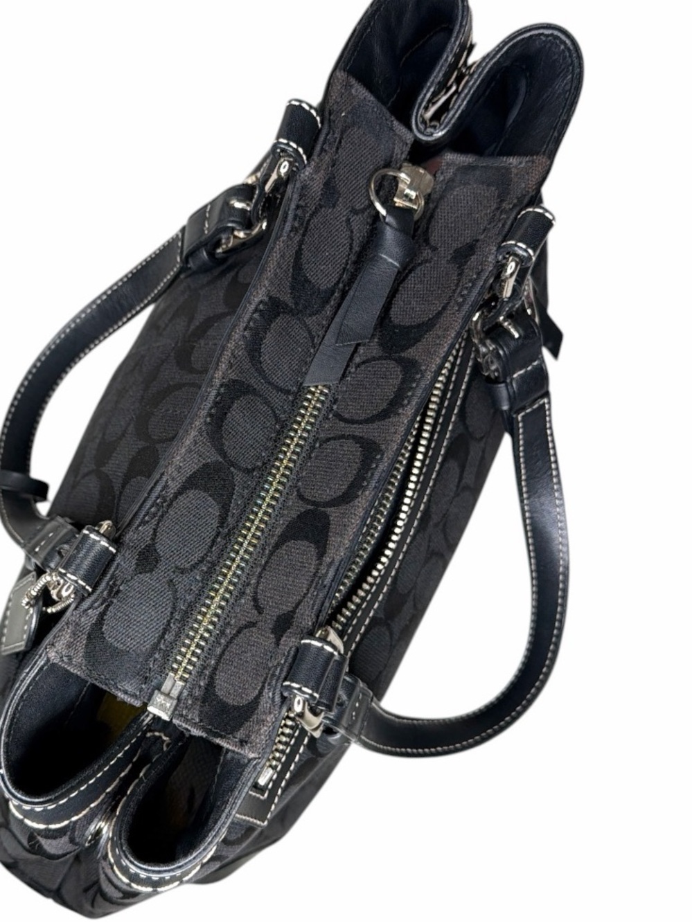 VTG Coach Hampton Black Leather Satchel Top Handle Jacquard Handbag K04M-6830 - Picture 8 of 16